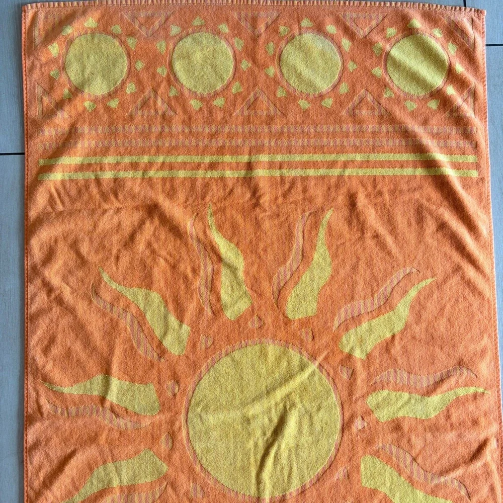 Sand Bar Orange Yellow Sunburst Cotton Beach Towel 30x56 Summer Celestial Sun